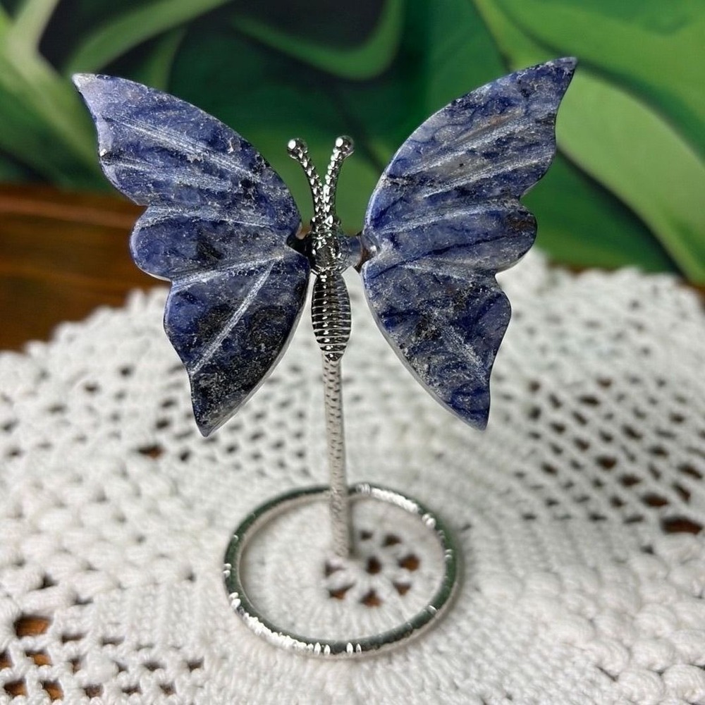 Sodalite Stone Wing Butterfly Crystal Figurine with Stand Whimsical